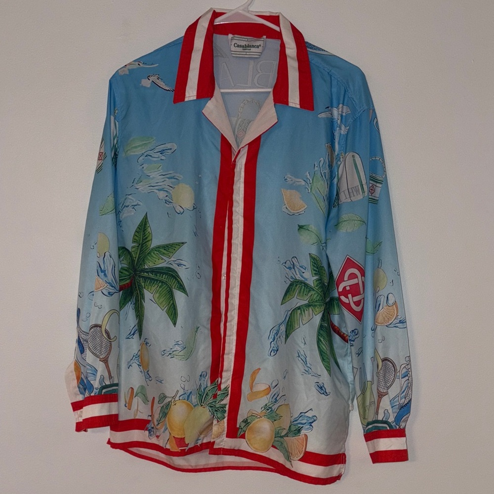 Casablanca Men's Vibrant Blue Tropical Shirt Large